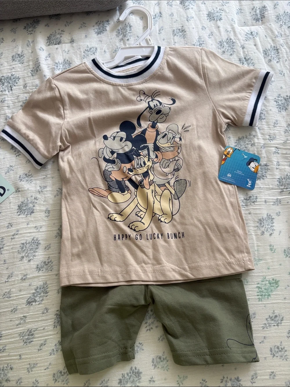 Disney Beige Graphic 'Happy Go Lucky Bunch' Pajama Set with Olive Shorts